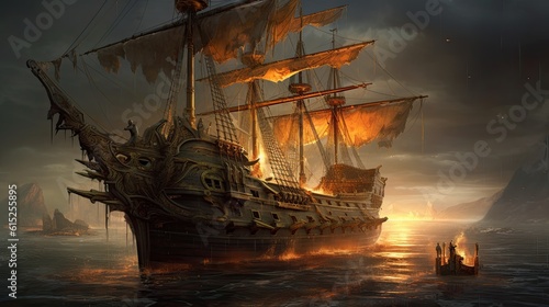 Obraz na płótnie Ship at sunset. AI generated art illustration.
w salonie