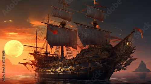 Obraz na płótnie Ship in the sunset. AI generated art illustration.
w salonie