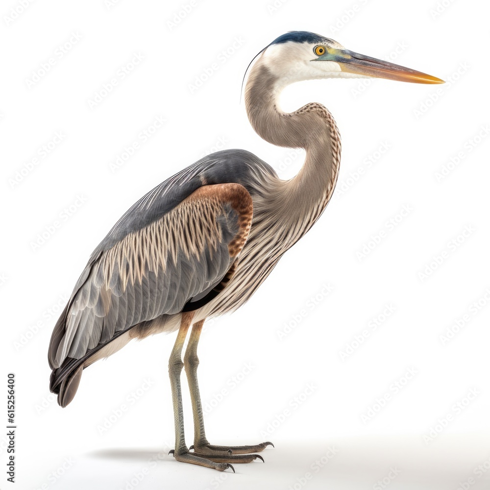 Great Blue Heron bird isolated on white background. Generative AI Great Blue Heron bird isolated on white background. Generative AI
