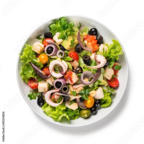 Seafood Salad isolated on white background. Generative AI