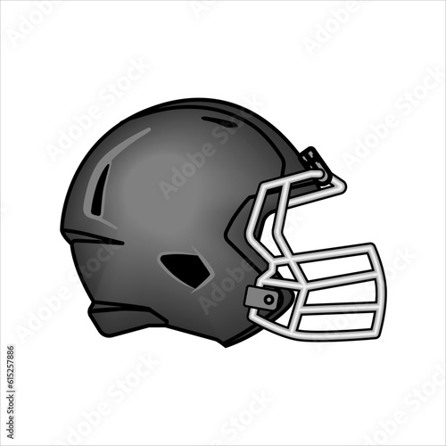 American football helmet. Side view. Sport equipment. Rugby helmet black isolated on white. American Football Symbol