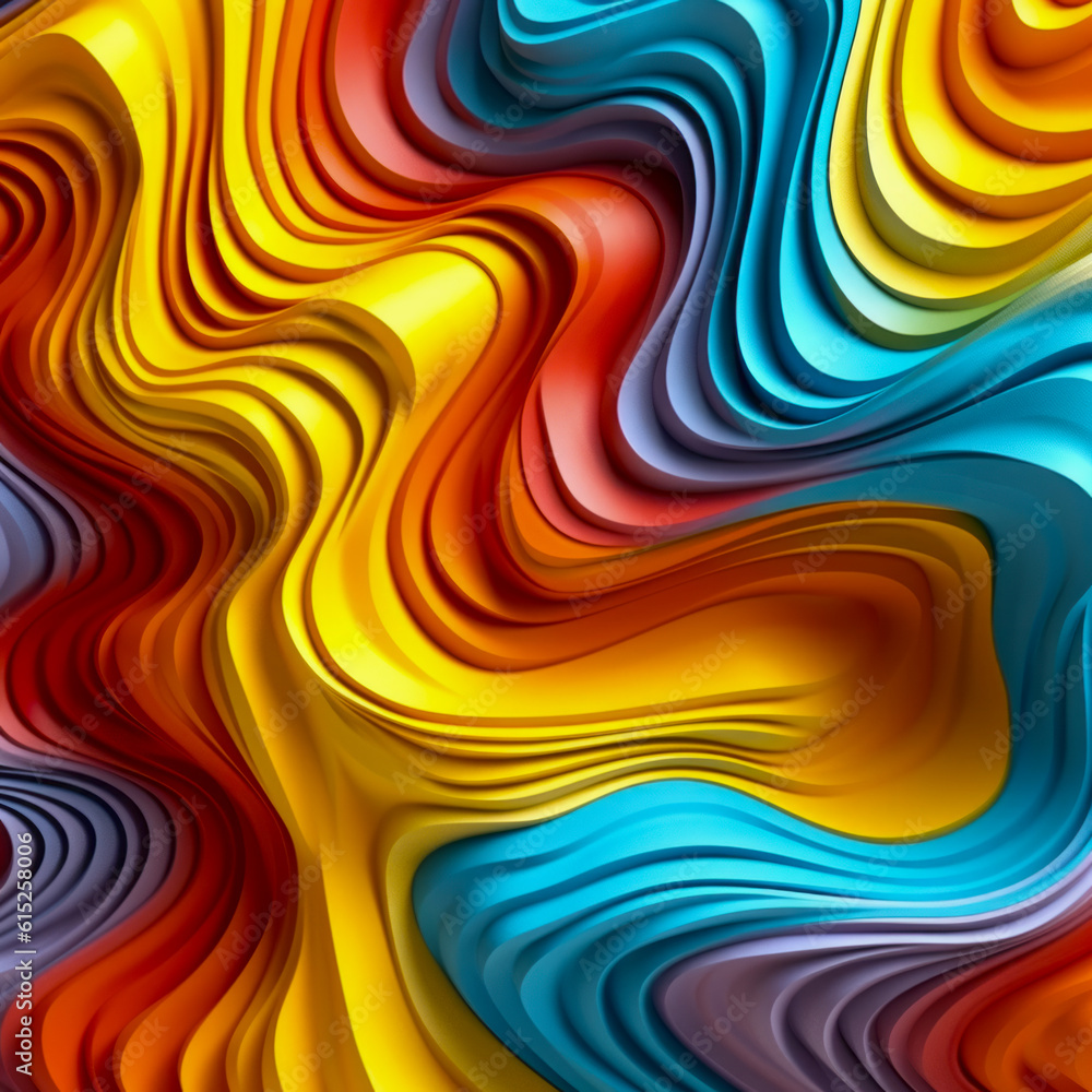 Abstract wavy coloring background of the gradient with visual wave, twirl and lighting effects. AI generated. Abstract colorful background. Psychedelic fractal texture. 3D rendering.