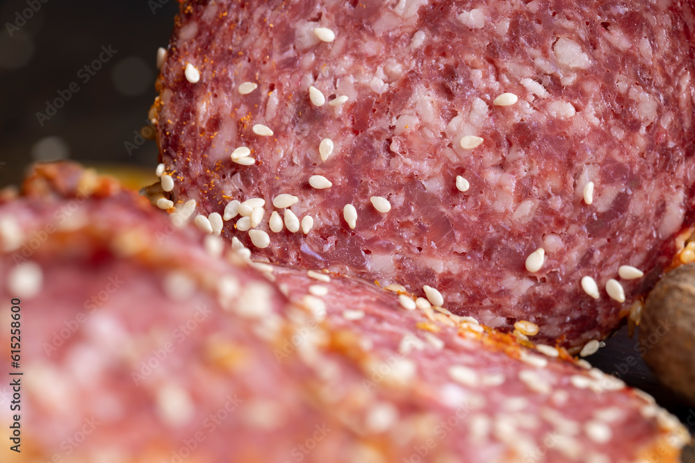 fresh sausage with sesame seeds and aromatic spices fresh sausage with sesame seeds and aromatic spices