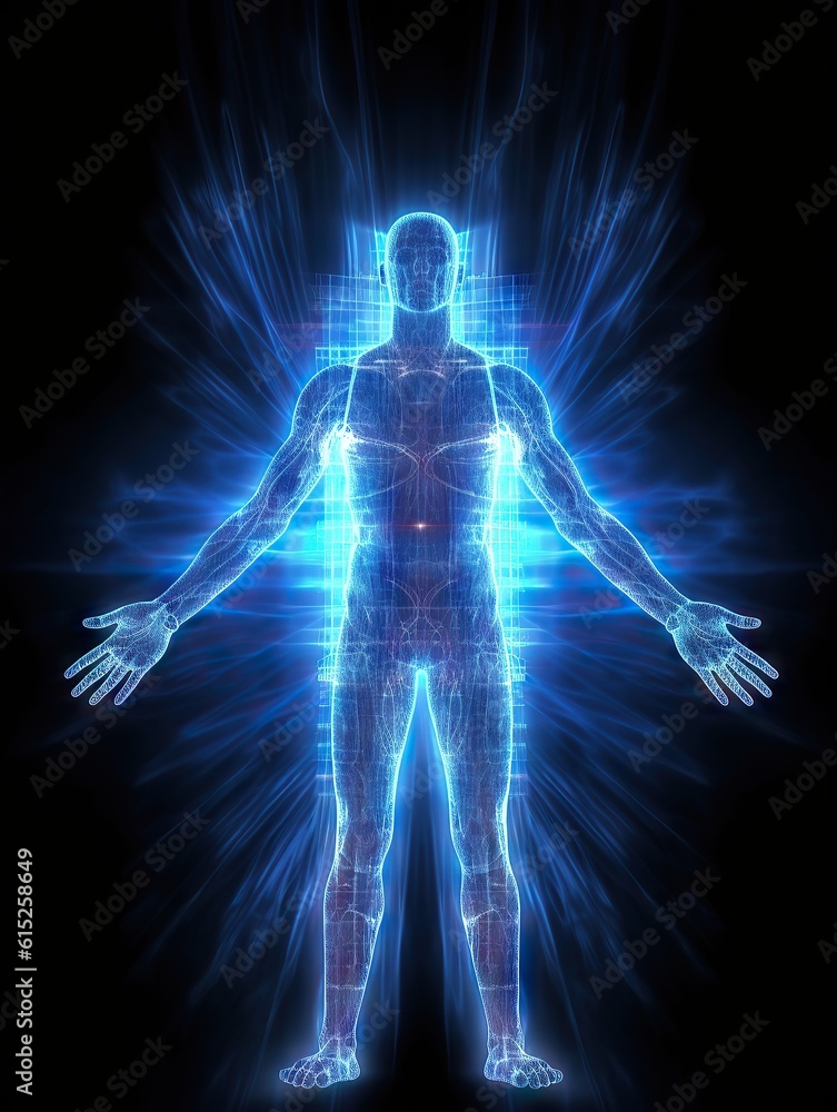 Technological aura, human energy silhouette, astral