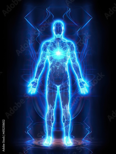 Technological aura, human energy silhouette, astral