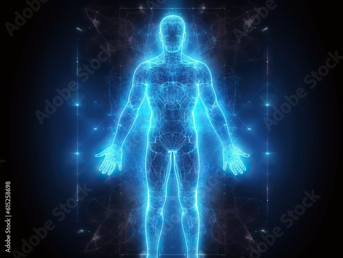 Technological aura, human energy silhouette, astral