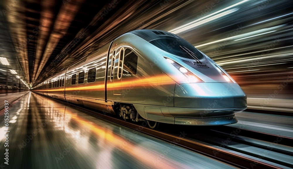 A super-fast train that is crossing over the railroad tracks. Based on Generative Ai. A super-fast train that is crossing over the railroad tracks. Based on Generative Ai.