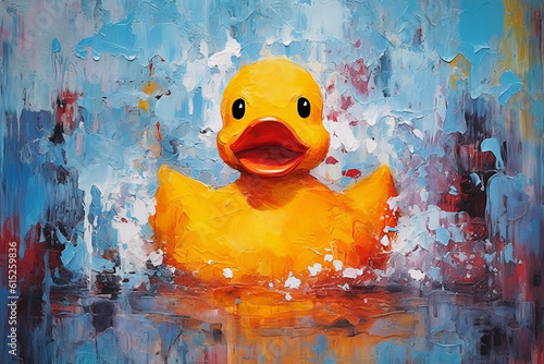 Vászonkép Painting of a yellow rubber duck
