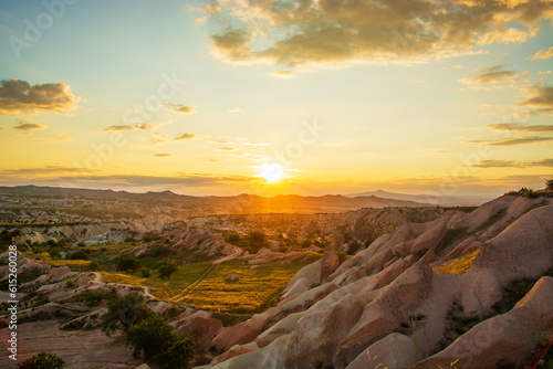 sunset in Cappadocia region. One of the most beautiful sunset watching spots in the region is the "Kızılcukur Valley".