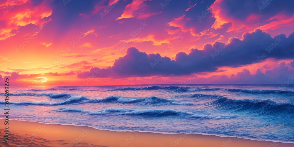 Beautiful sunset over the sea. AI generative