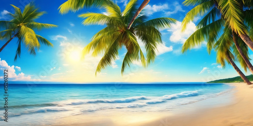 beach with palm trees. AI generative © Davidus