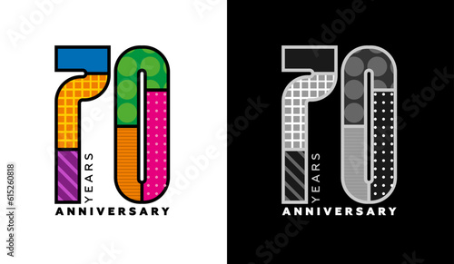 70th anniversary logo set, seventieth anniversary sign, colorful logo for festive event, invitation, congratulations, web template, flyer and booklet, retro symbol, color logo