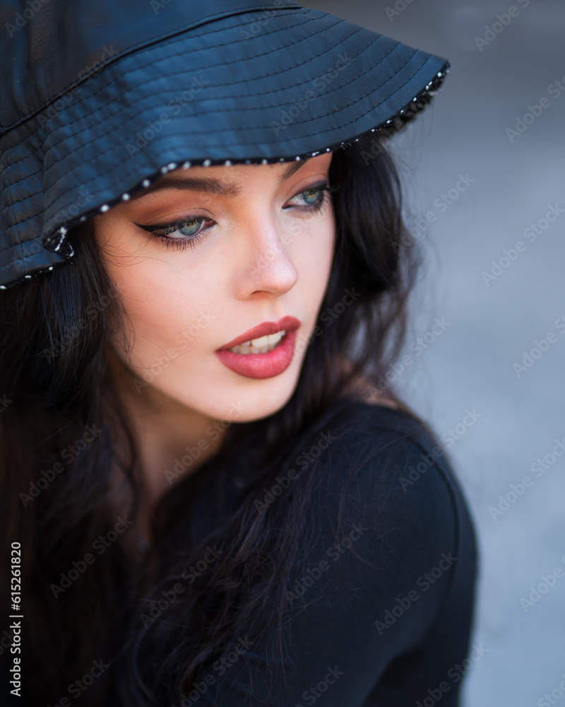 portrait of beautiful girl with clear eyes and hat portrait of beautiful girl with clear eyes and hat
