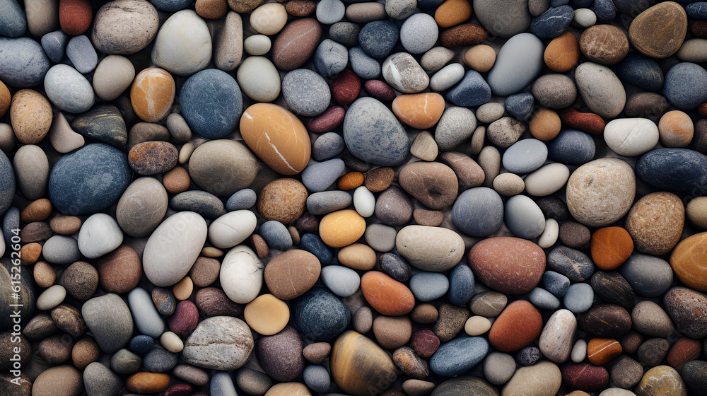 Natural pebbles texture, sea stones moody background, zen, summer, beach, full frame. IA generative. Natural pebbles texture, sea stones moody background, zen, summer, beach, full frame. IA generative.