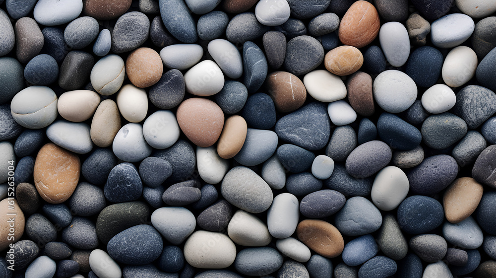 Natural pebbles texture, sea stones moody background, zen, summer, beach, full frame. IA generative. Natural pebbles texture, sea stones moody background, zen, summer, beach, full frame. IA generative.