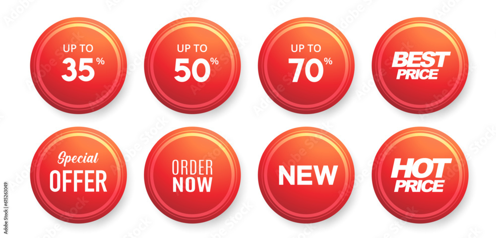 Discount offer sale banners. Red badges and stickers for sale. Best deal price labels. Special offer tags. Vector templates design Discount offer sale banners. Red badges and stickers for sale. Best deal price labels. Special offer tags. Vector templates design