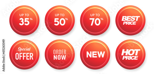 Discount offer sale banners. Red badges and stickers for sale. Best deal price labels. Special offer tags. Vector templates design