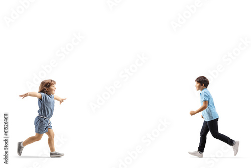 Little girl running to hug a her brother