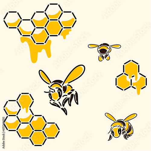 Fototapeta Naklejka Na Ścianę i Meble -  Cute honey bee icon flying in hive