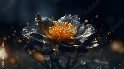 Shiny flowers with gold dark luxury background. Generative AI