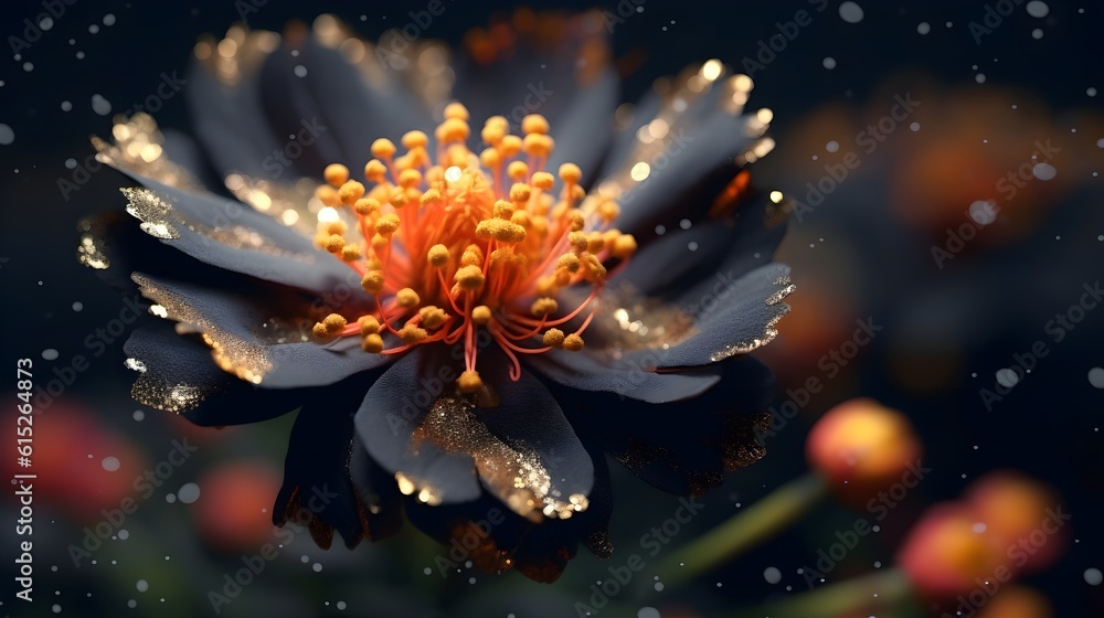 Shiny flowers with gold dark luxury background. Generative AI