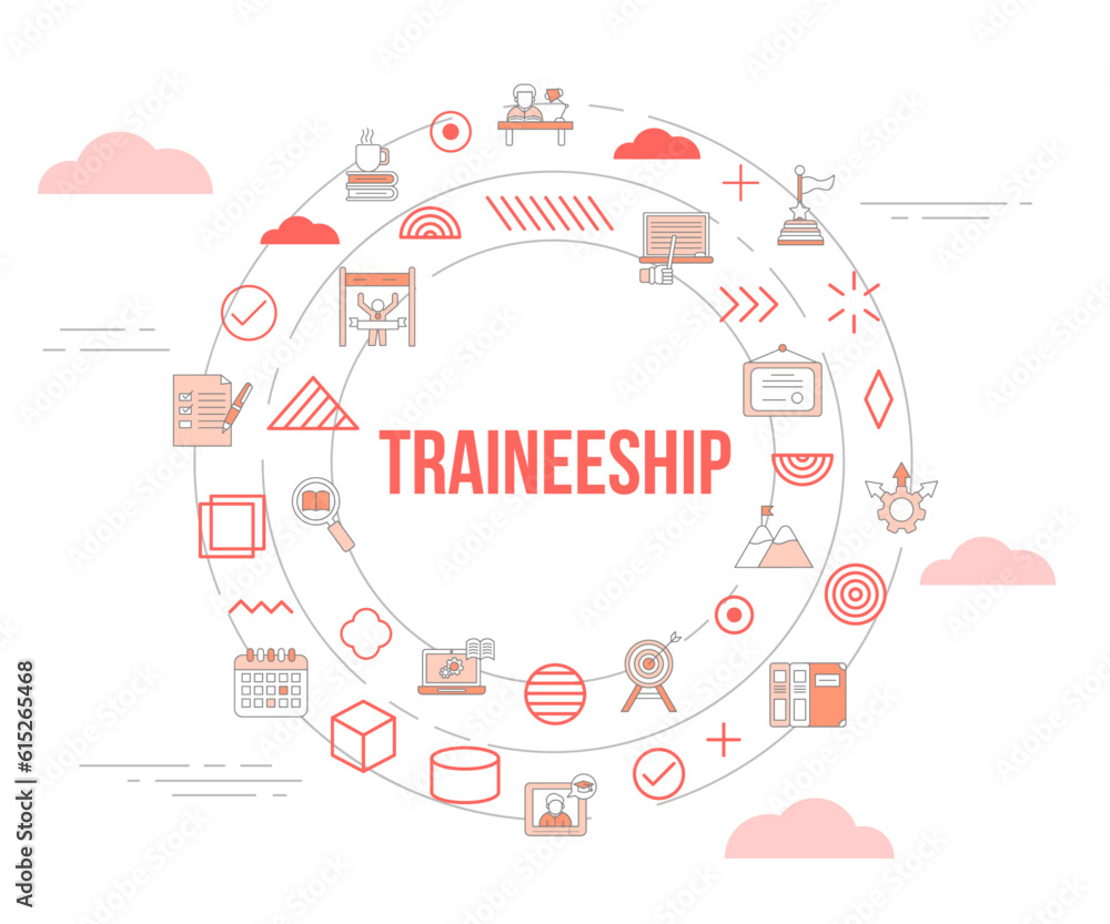 traineeship concept with icon set template banner and circle round shape