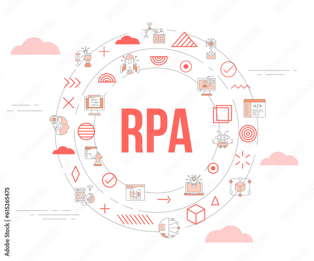 rpa robotic process automation concept with icon set template banner and circle round shape