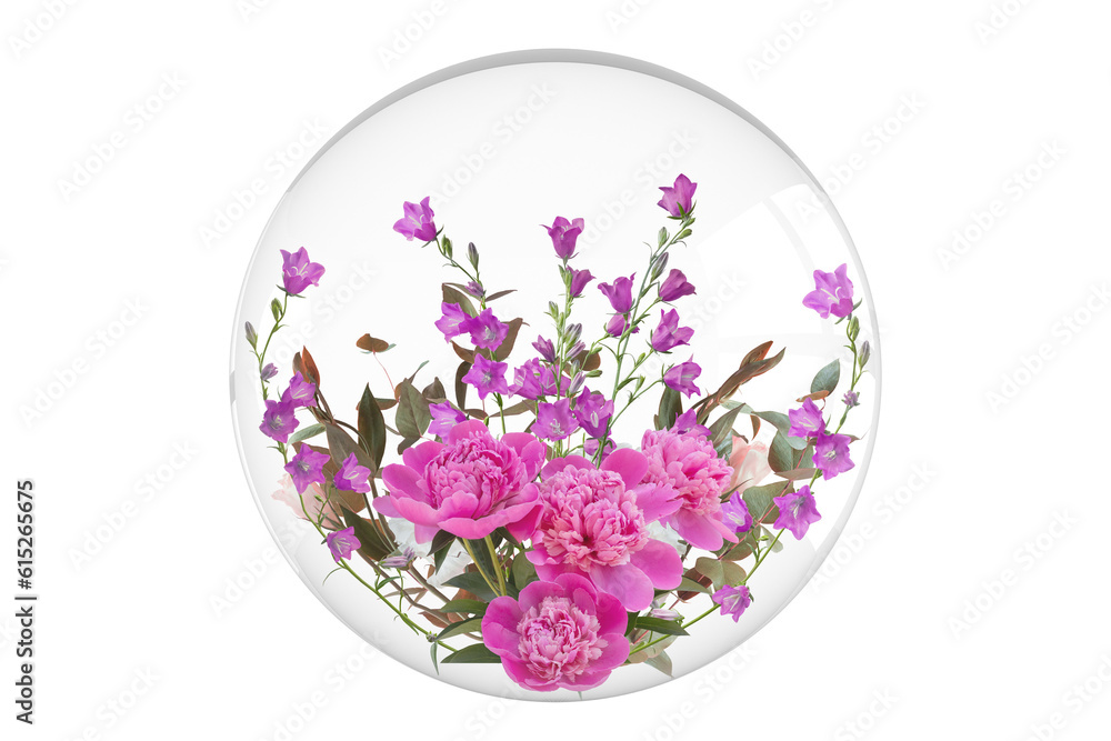 Flower Arrangement inside of glass sphere
