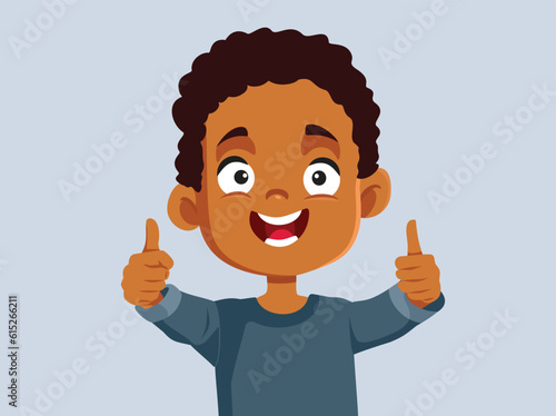 Happy Boy Making Ok Sign Gesture and Smiling Vector Illustration. Cheerful kid making an approval hand gesture giving positive feedback 
