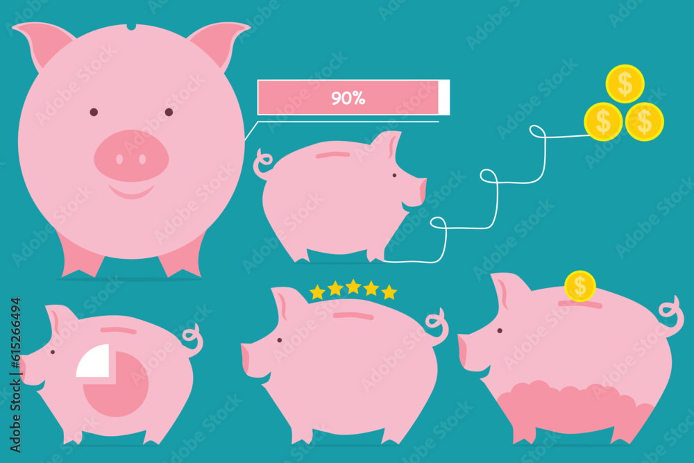 pink piggy bank with gold coins saving with goals and lots of money pink piggy bank with gold coins saving with goals and lots of money