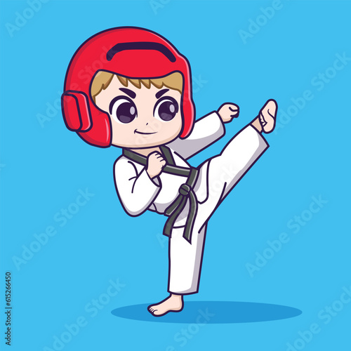 boy playing taekwondo cartoon vector icon illustration