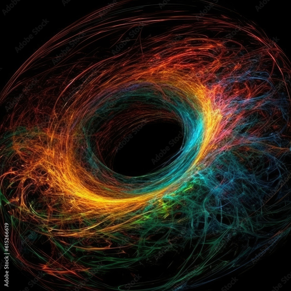 A colorful fractal like black hole illustration. Generative AI. A colorful fractal like black hole illustration. Generative AI.