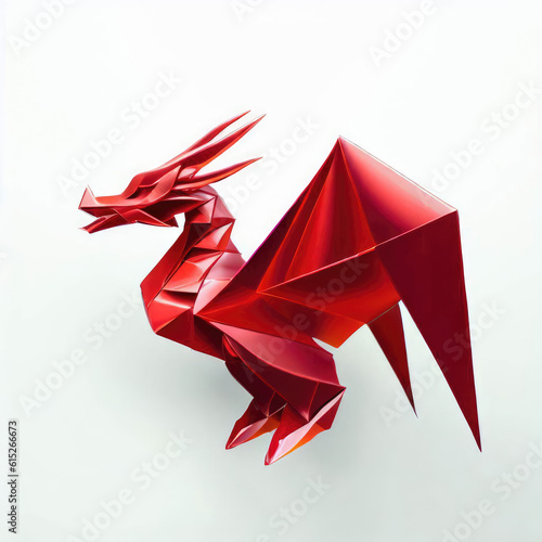Legendary creature Origami Dragon Paper Art red color tones