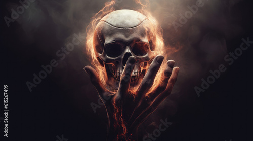 Evil Hand Holding Flaming Skull