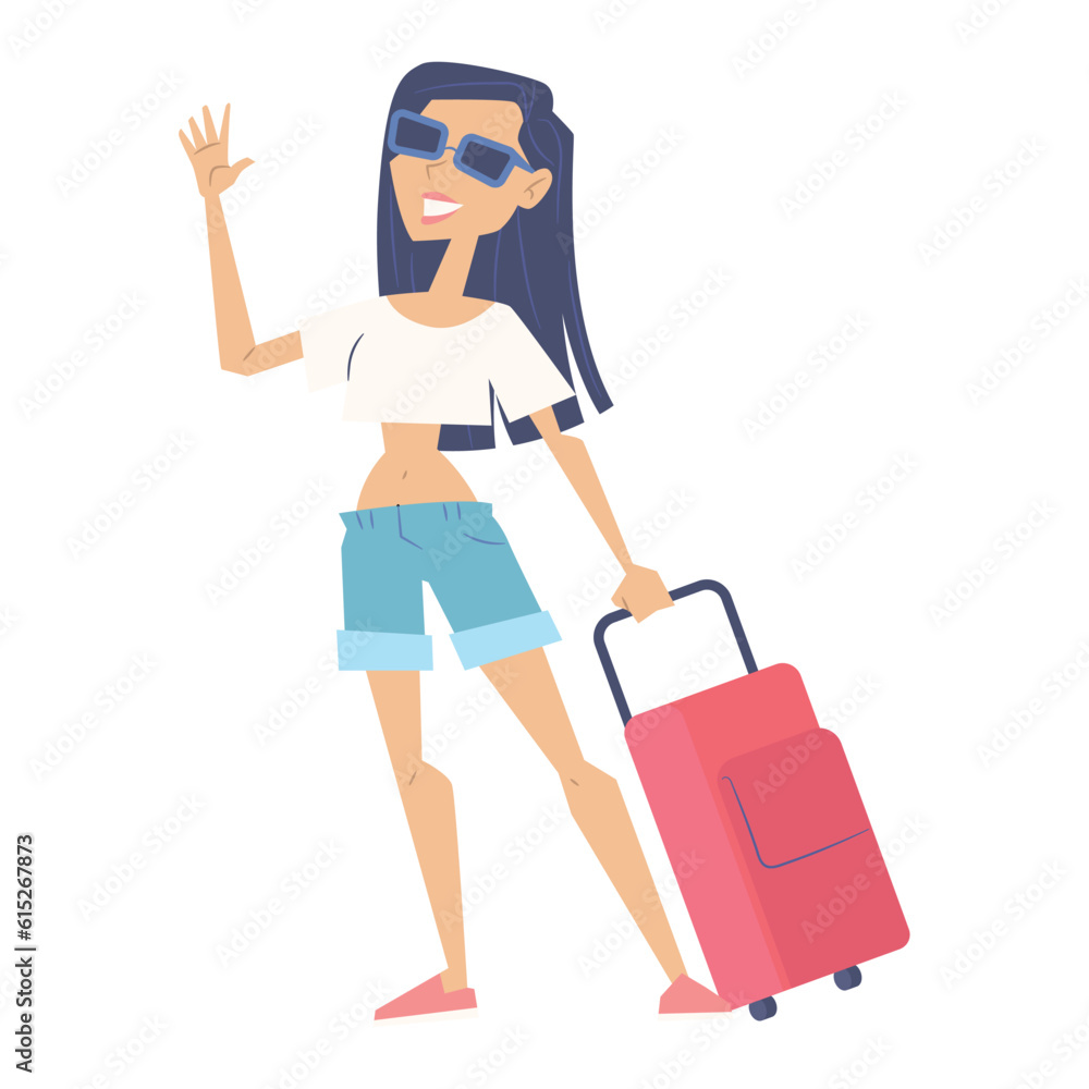 Isolated summer female character with a travel suitcase Vector illustration Isolated summer female character with a travel suitcase Vector illustration
