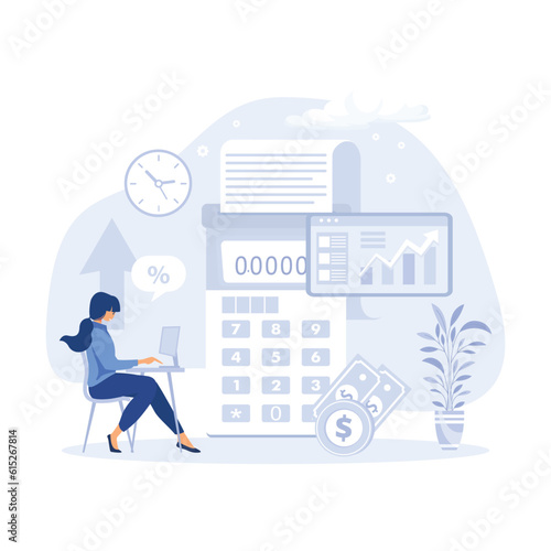 Characters manage finances. managing financial income, consulting with accountant. flat  vector modern illustration