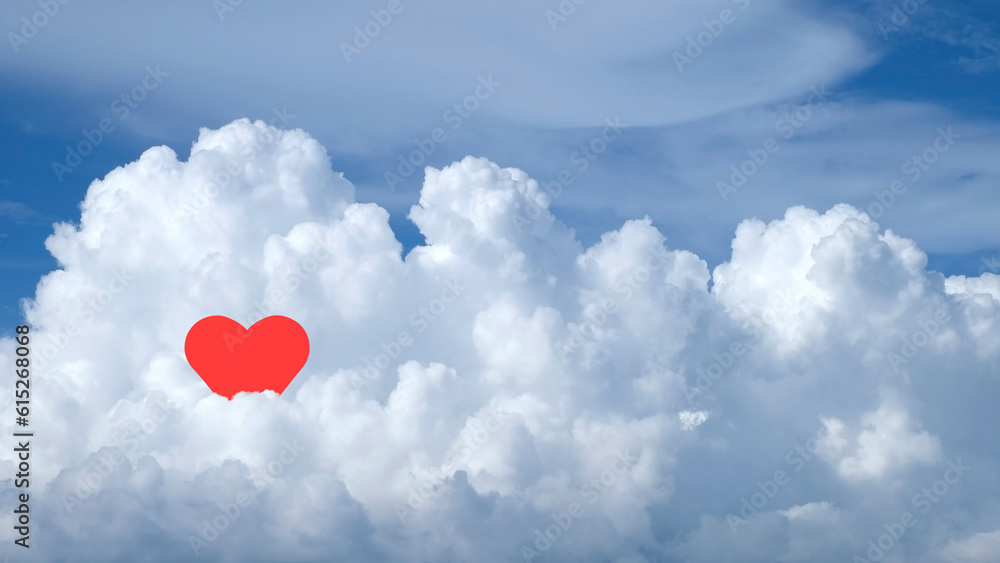 White clouds with red heart shape use for love concepts and valentine background