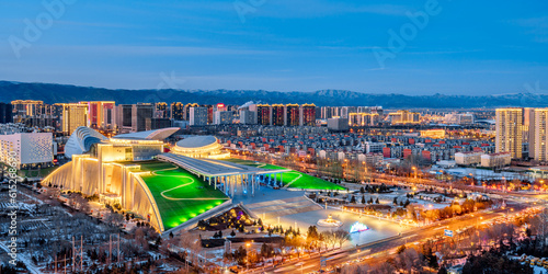 Night view of Inner Mongolia Museum skyline in Hohhot, Inner Mongolia, China