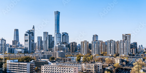 High perspective architectural scenery of high-rise buildings in China World Trade Center CBD, Beijing, China