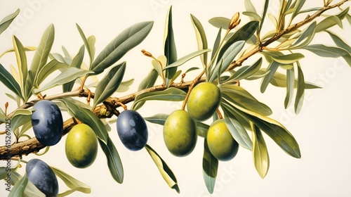 Wallpaper Mural olive branch with leaves and fruits. watercolors illustration for wedding stationary, greetings, wallpapers, invitations, AI generated Torontodigital.ca