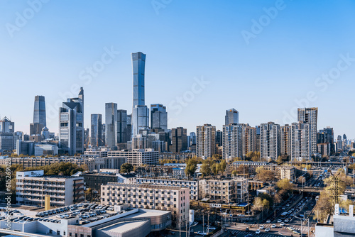 High perspective architectural scenery of high-rise buildings in China World Trade Center CBD, Beijing, China