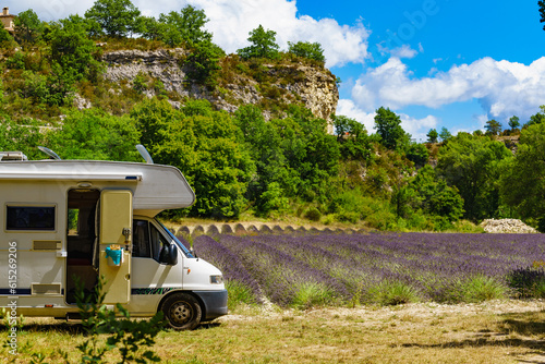 Caravan camping at lavender field, France