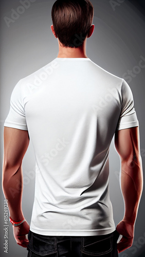 Young athletic man in a white t-shirt, close-up and back view. Generative AI © Tatiana