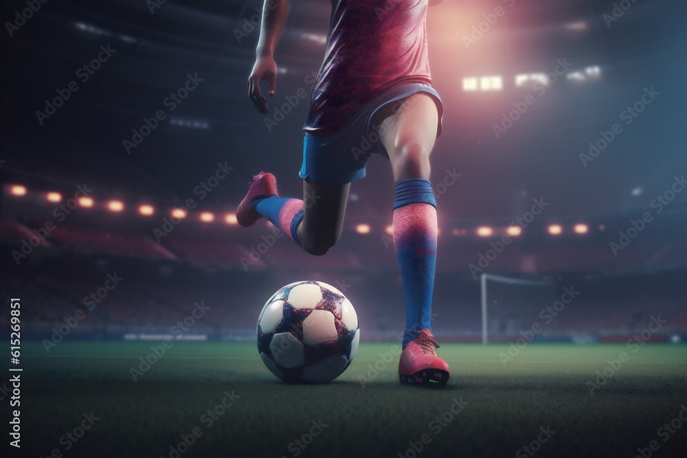 Naklejka premium competition football goal kick game sport ball soccer stadium foot. Generative AI.