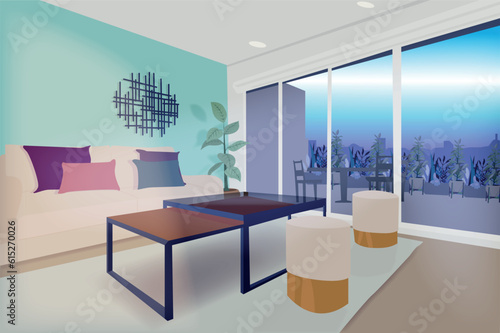 SALA DE ESTAR CON MUEBLES, ARTE Y BALCÓN 