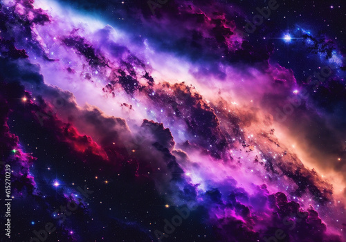 Colorful space filled with stars and clouds  Galaxy in a free space. Star field in space a nebulae and a gas congestion. Generative AI