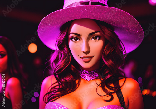 Beautiful girl at a nightclub party. A woman poses at a social event. Generative AI
