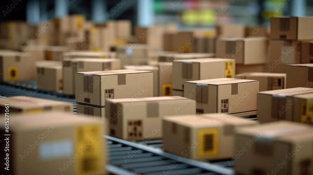 The parcel is on the conveyor belt The parcel is on the conveyor belt