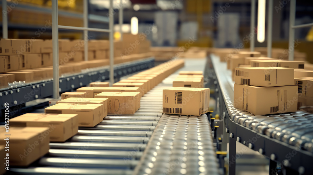 The parcel is on the conveyor belt The parcel is on the conveyor belt