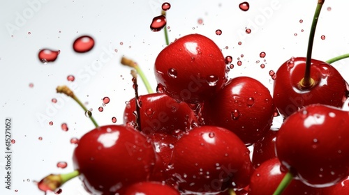 Cherry on white background. Created with Generative AI technology.
